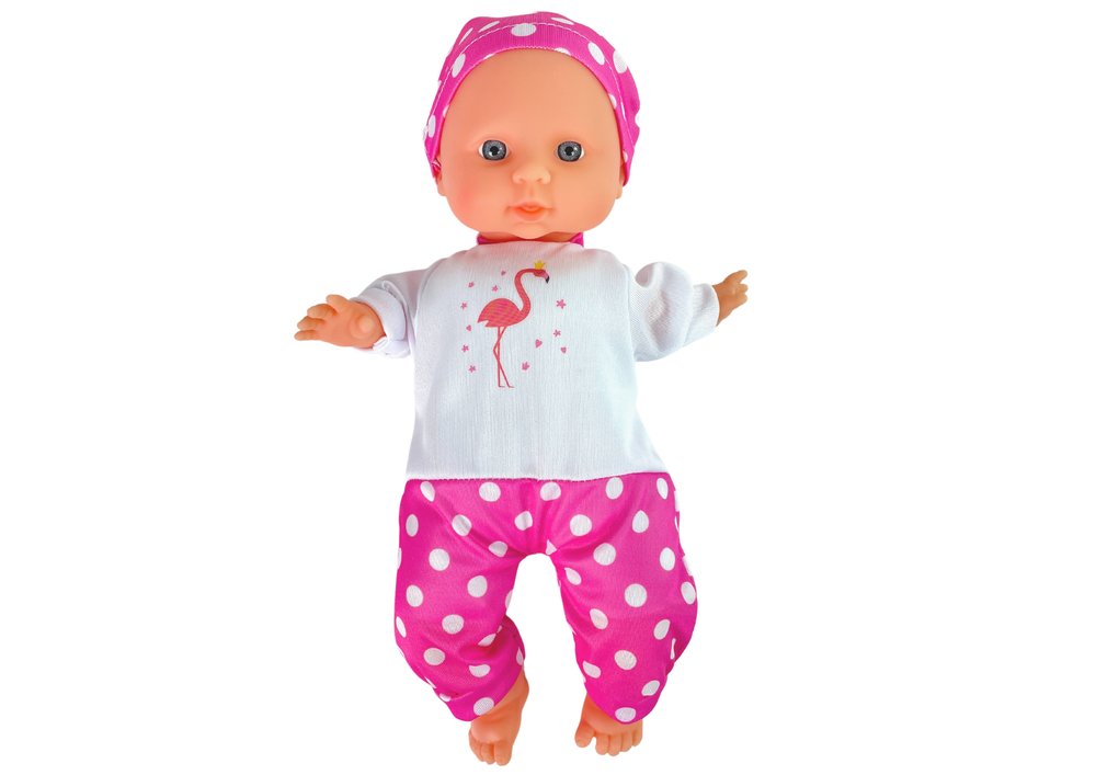 Lalka bobas różowa piżama w kropki 30cm Leantoys