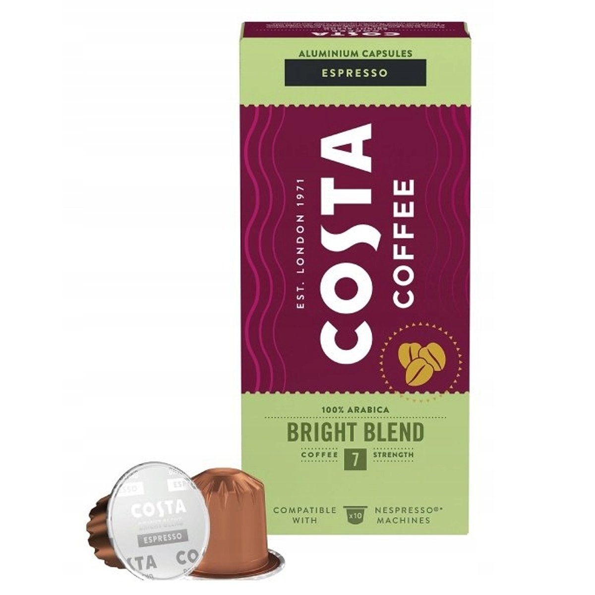 Costa Kapsułki Coffee Bright Blend, Kompatybilne z Nespresso Espresso, Ilość, 10 Kapsułek