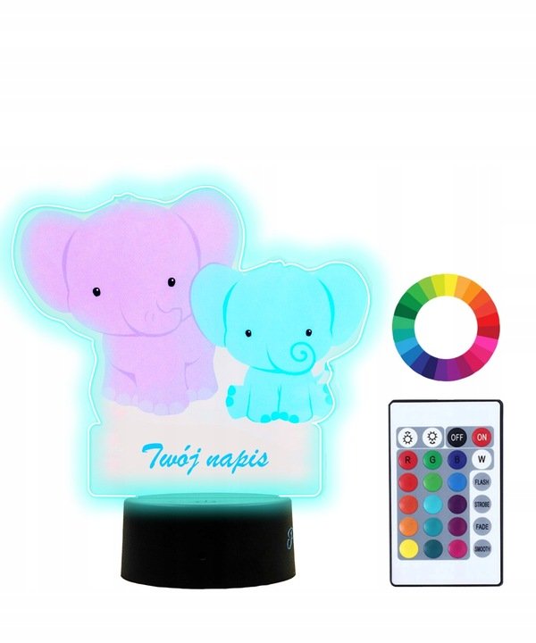 Lampka Nocna z Nadrukiem 3D Led Słoniki Słoń Imię