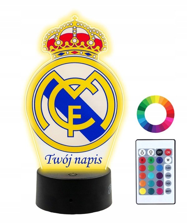 Lampka Nocna z Nadrukiem 3D Led Real Madryt Imię