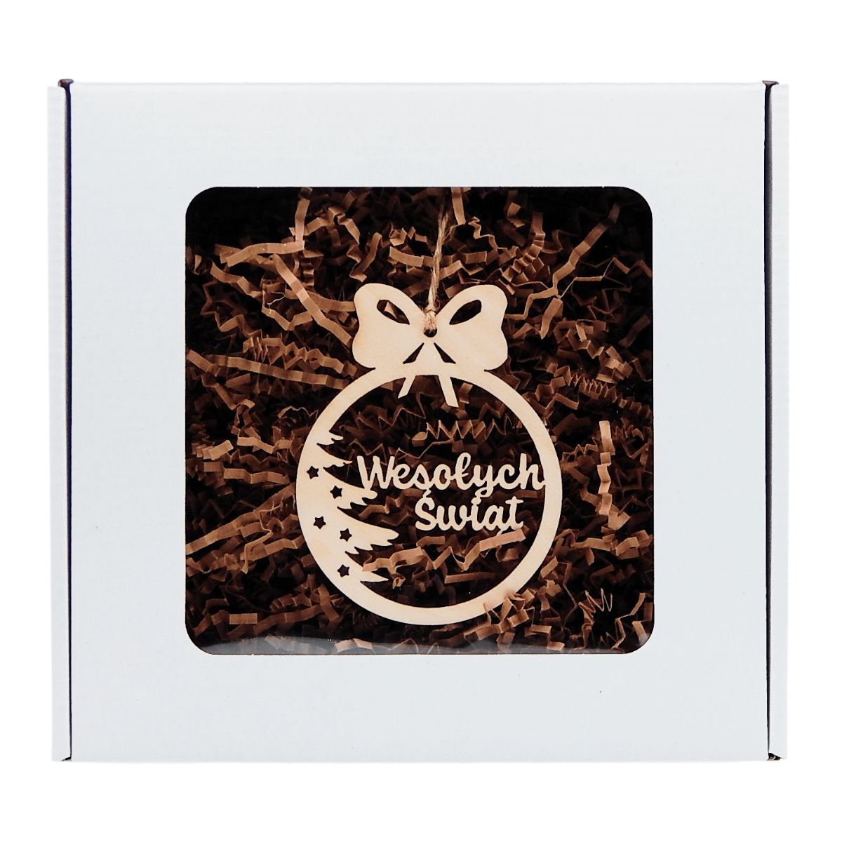 Pudełko Wypełniacz Bombka Drewniana Wesołych Świąt