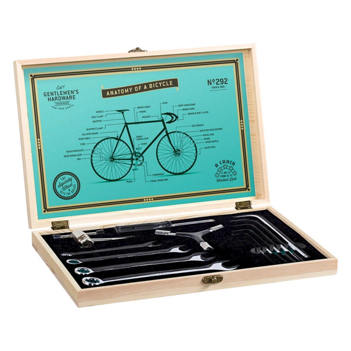 GENTLEMENS HARDWARE, zestaw dla rowerzysty w drewnianym pudle 13 elementów