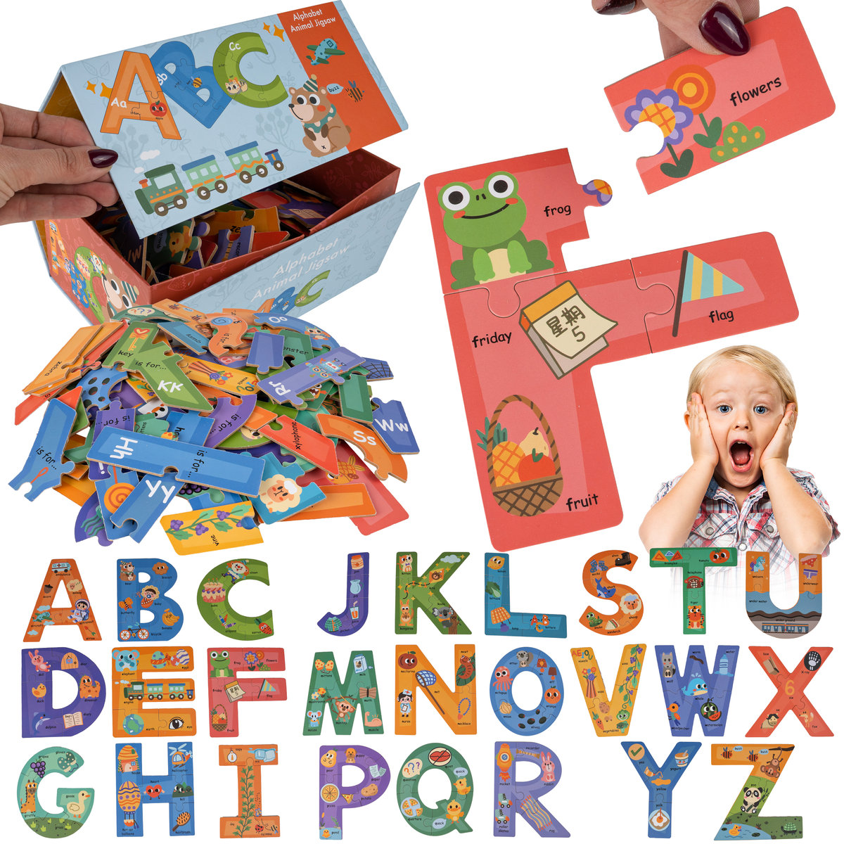 Drewniane Klocki Literki Puzzle Do Nauki Alfabetu