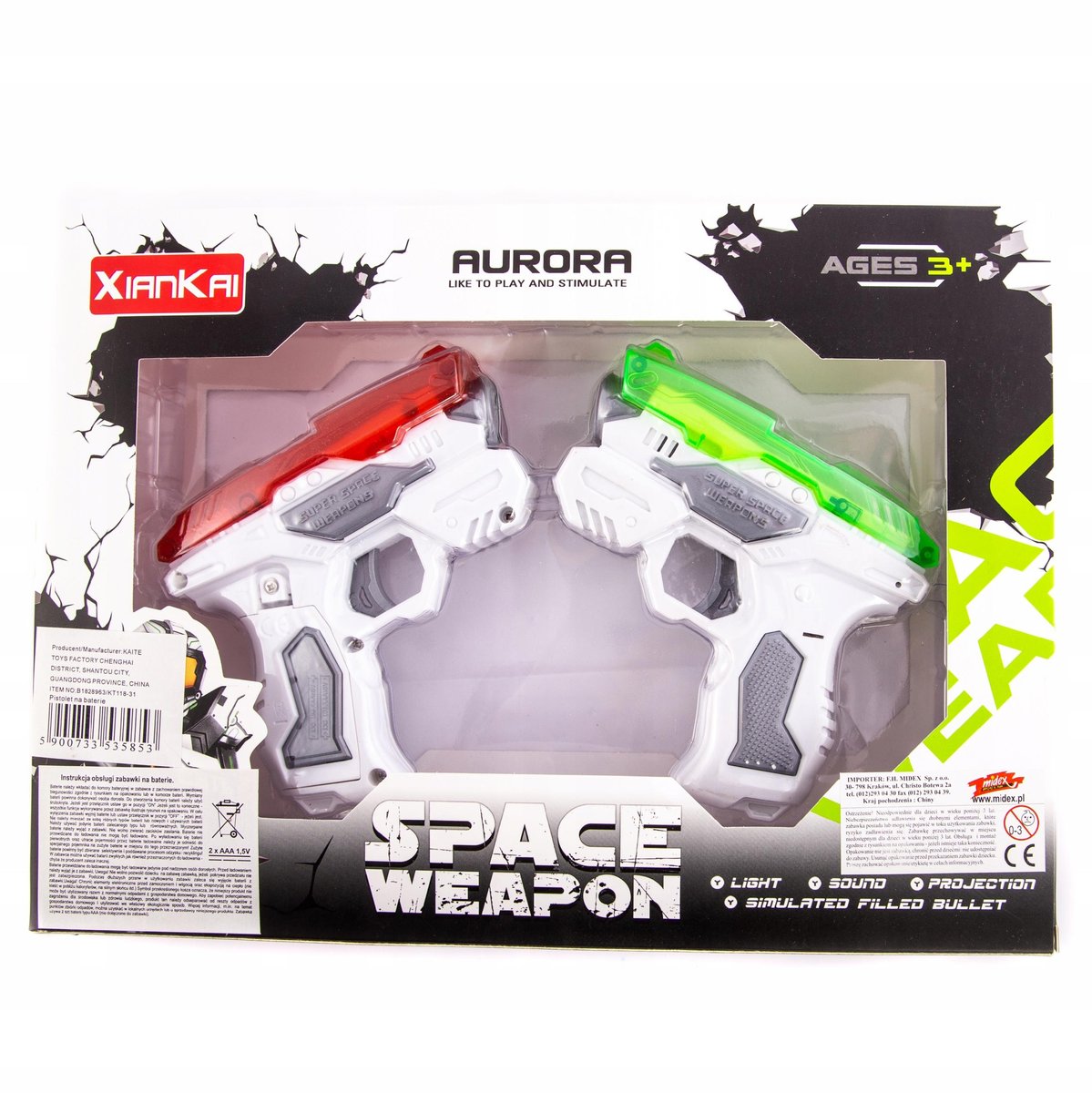 Pistolet Na Baterie Dźwięk Światło Zestaw 2Szt