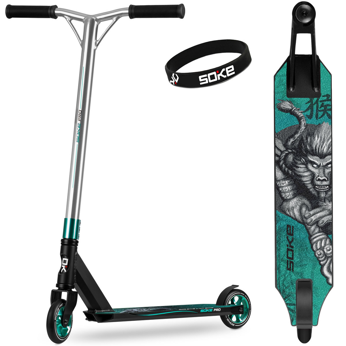 SOKE PRO ABEC-9 Y-BAR ALU srebrno-turkusowa