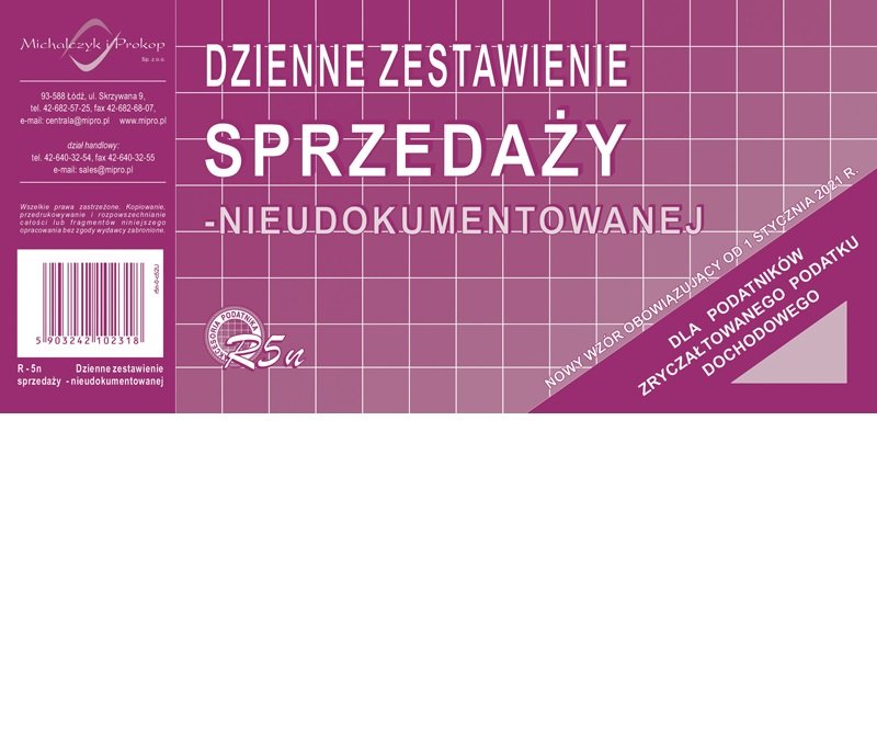 Michalczyk&Prokop DRUK DZIENNE ZEST SPRZED NIEUDOKUM 1/3A4 MP R03- 31489-uniw