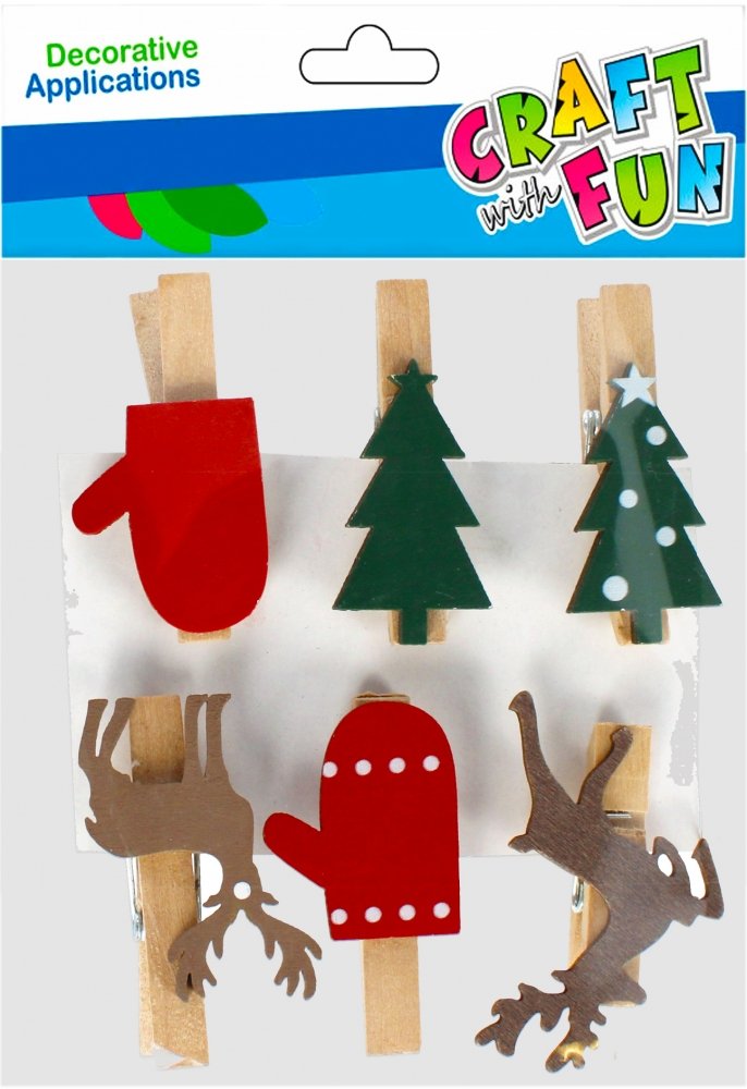 Craft With Fun, Ozdoba dekoracyjna klamerki Mix, Boże Narodzenie, 501911
