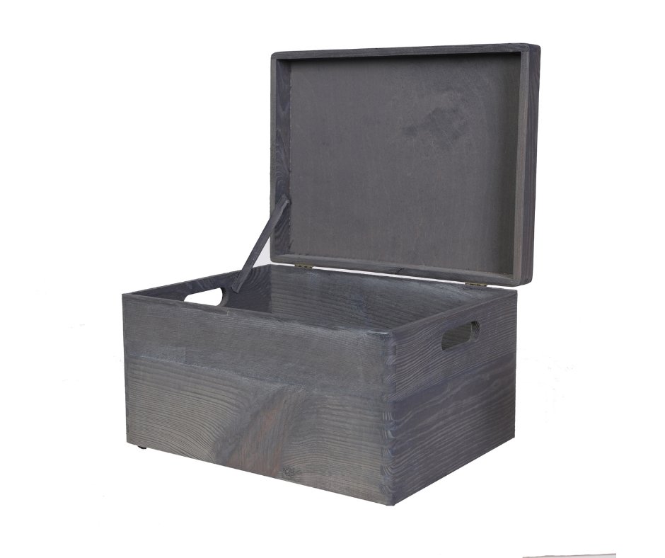 Drewniana Skrzynka Z Wiekiem 23X40X30 cm Szary Olejowana Drewno Sosnowe 23 Litry S-03_F_O_Gr / Wamar-Sosenka