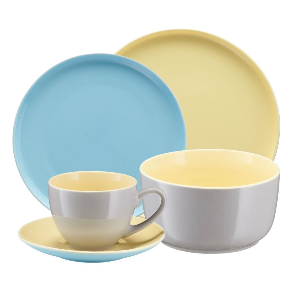 Serwis Obiadowo Kawowy 6 Osób Borneo Yellow-Grey-Blue Villa Italia