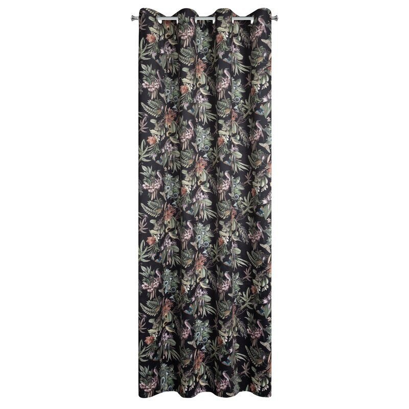 Zasłona Na Przelotkach Welwetowa W Kwiaty Becky 140X250 Czarna + Zielona