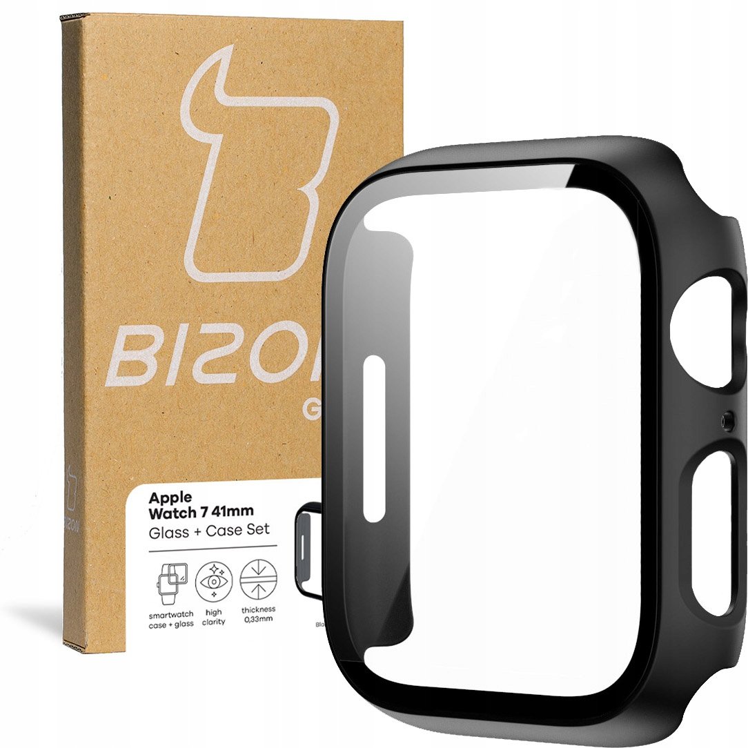 Bizon Etui ze szkłem Case, Case + Glass Set Apple Watch 7 41mm, czarne BCCFGS1AW7/41BK