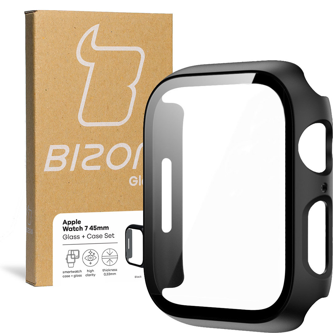 Bizon Etui ze szkłem Case, Case + Glass Set Apple Watch 7 45mm, czarne BCCFGS1AW7/45BK