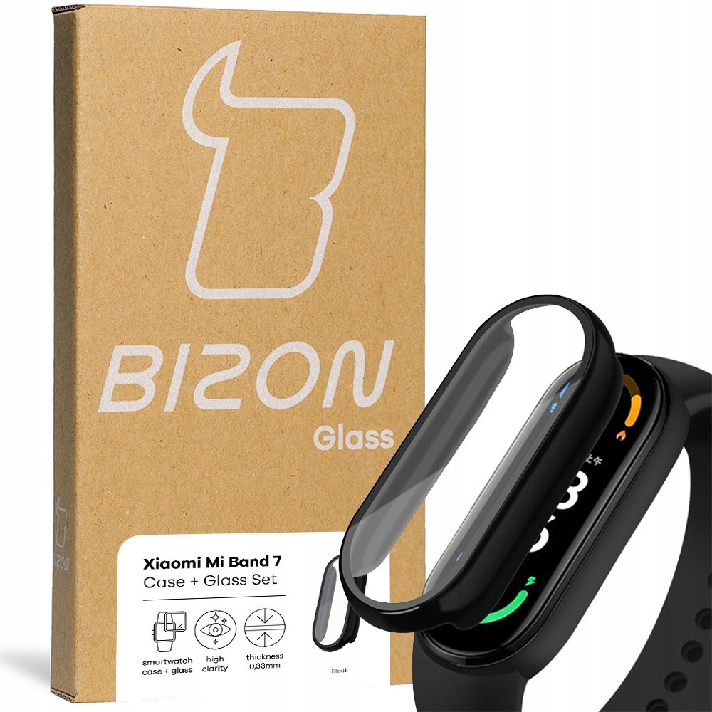 Bizon Etui ze szkłem Case, Case + Glass Set Xiaomi Mi Band 7, czarne