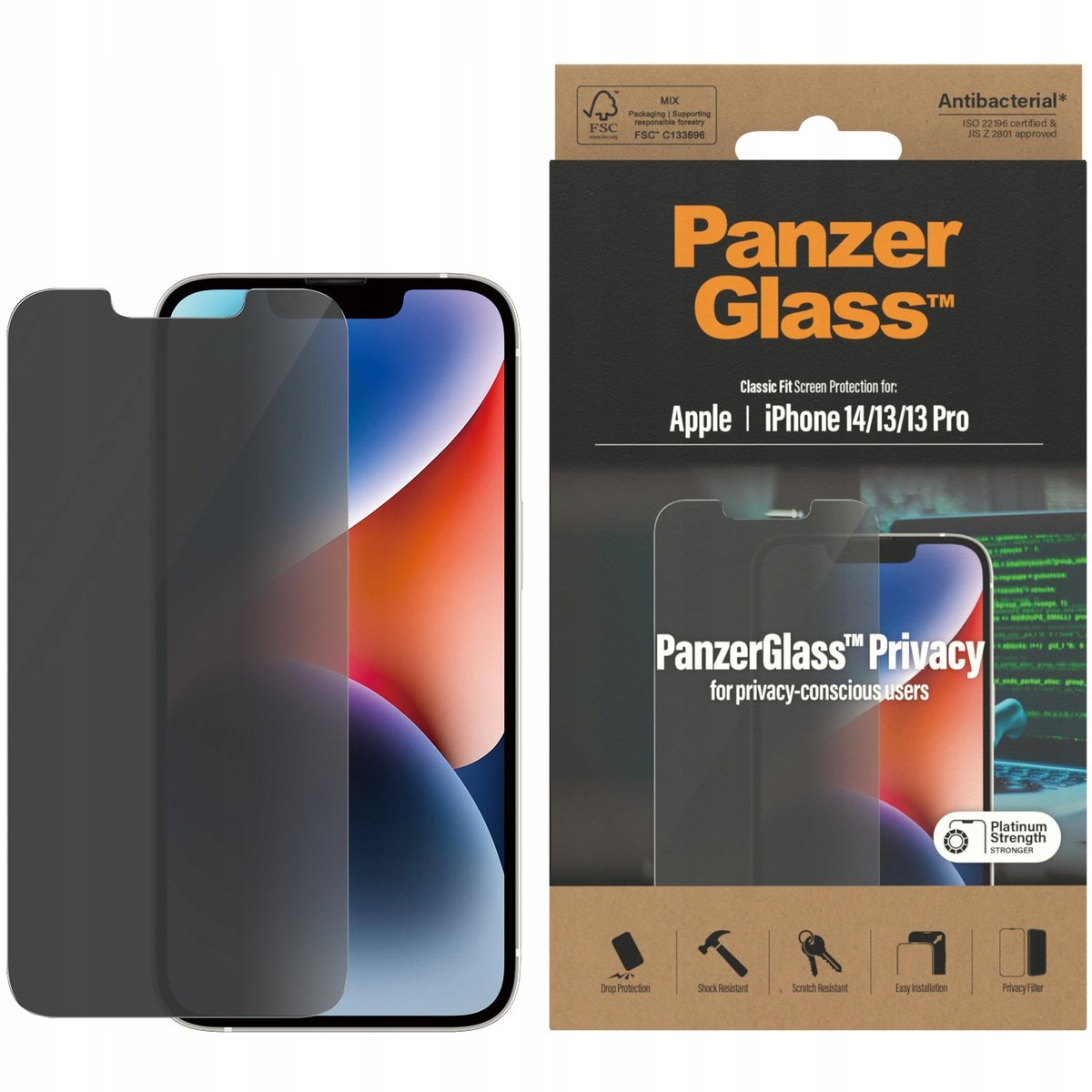 Szkło hartowane PanzerGlass Classic Fit Privacy do iPhone 14, 13/13 Pro P2767