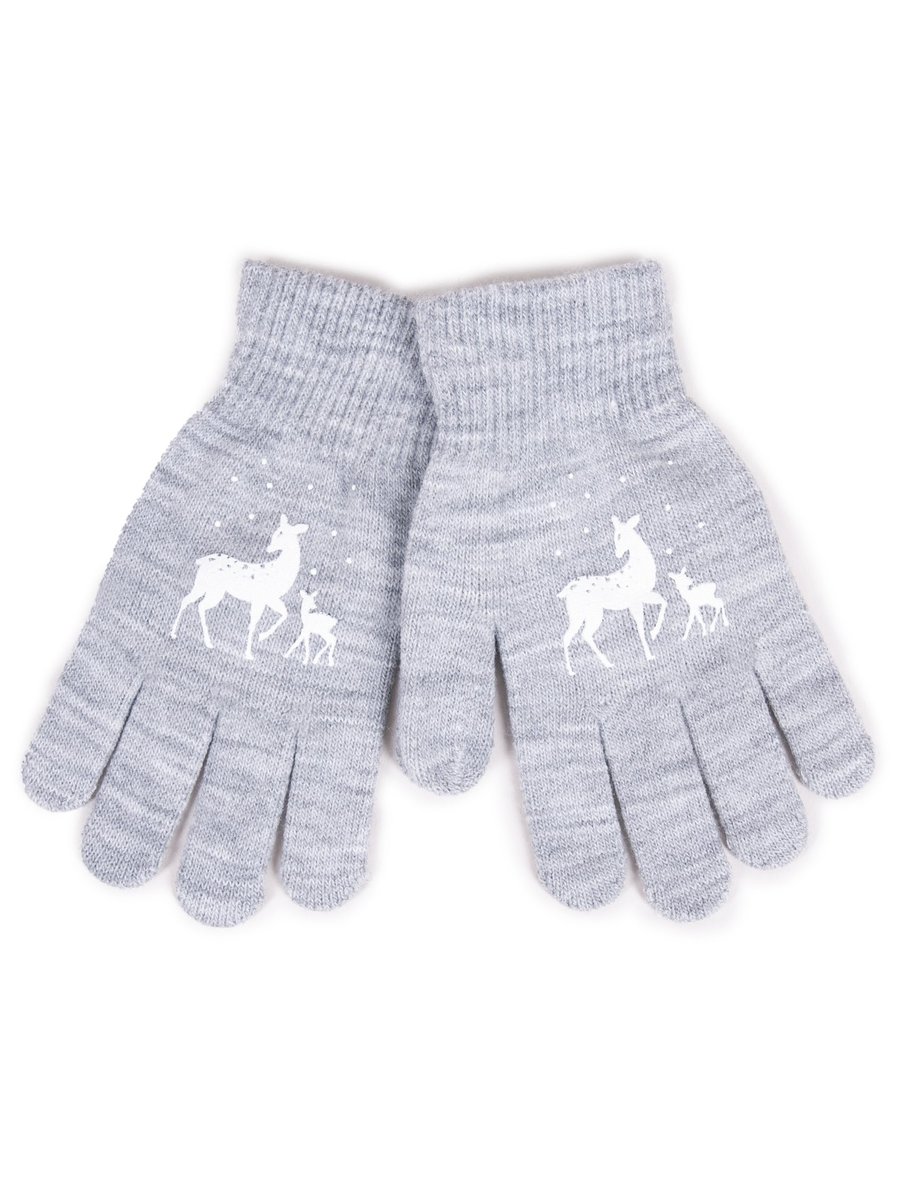 Rękawiczki Dziewczęce Pięciopalczaste Szare Z Sarenkami 16 Cm Yoclub