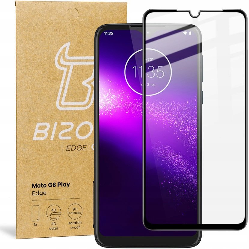 Bizon Szkło hartowane Glass Edge do Moto G8 Play, czarne BGE1MG8PY