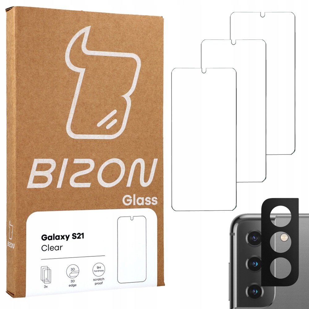Bizon Szkło hartowane Bizon Glass Clear - 3 szt. + obiektyw, Galaxy S21 5G 5903896180502