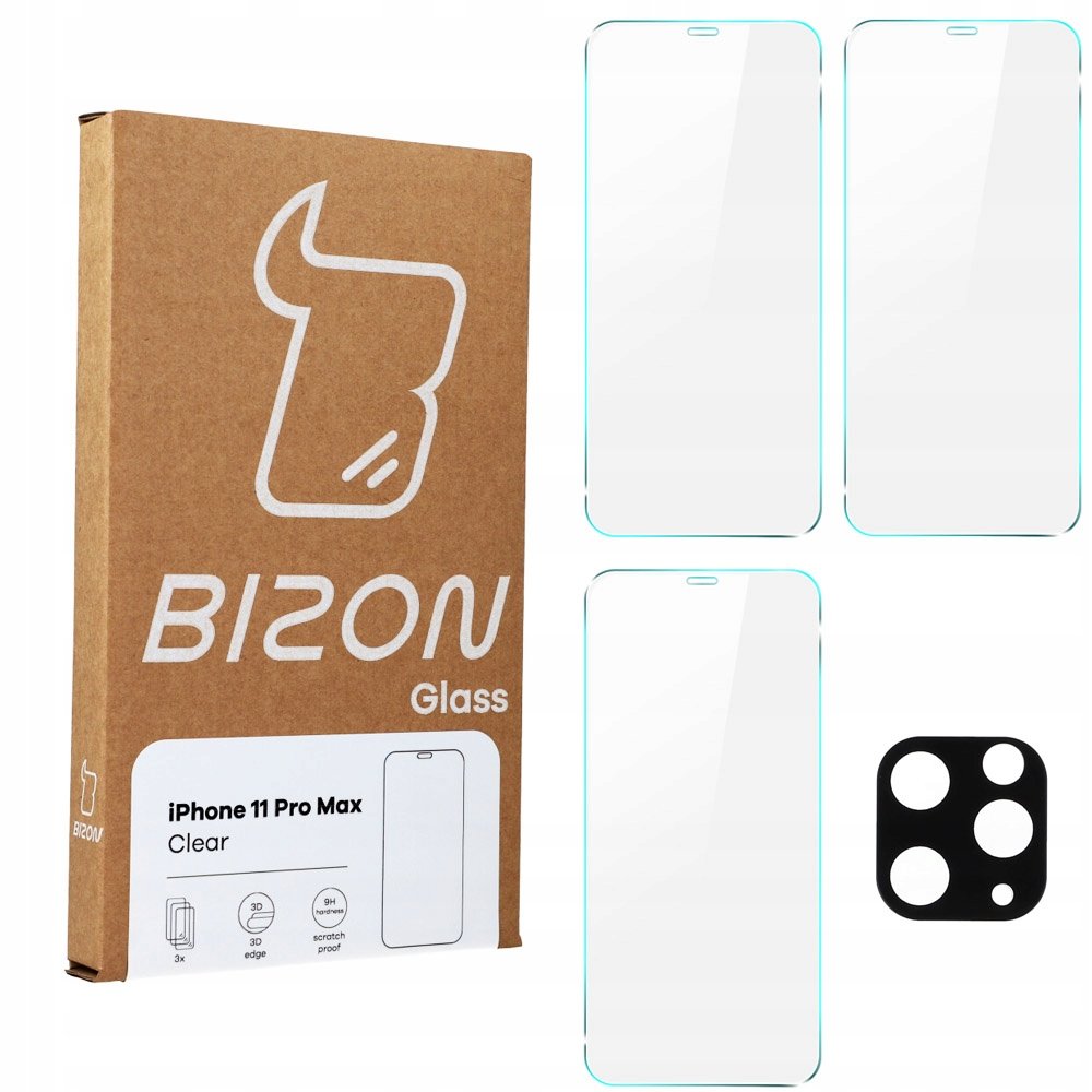 Bizon Szkło hartowane Bizon Glass Clear - 3 szt. + obiektyw, iPhone 11 Pro Max 5903896180007