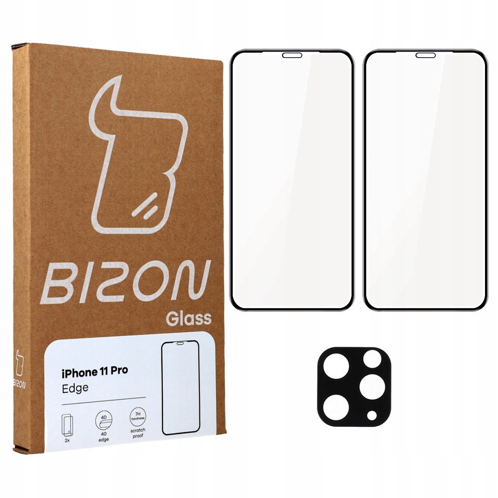 Bizon Szkło hartowane Bizon Glass Edge - 2 sztuki + ochrona na obiektyw, iPhone 11 Pro, czarne 5903896180137