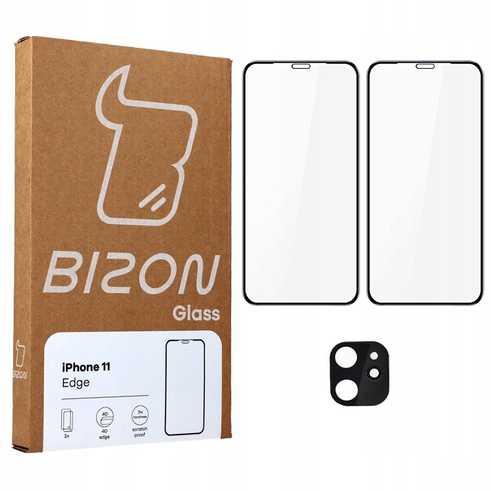 Bizon Szkło hartowane Bizon Glass Edge CF - 2 sztuki + ochrona na obiektyw, iPhone 11, czarne 5903896180151