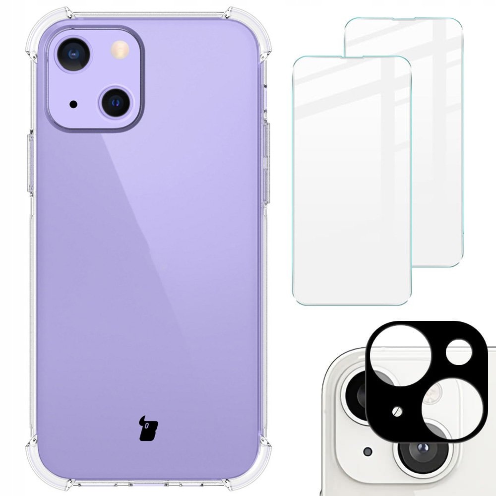 Bizon Etui + 2x szkło + obiektyw Case Clear iPhone 13 Mini przezroczyste