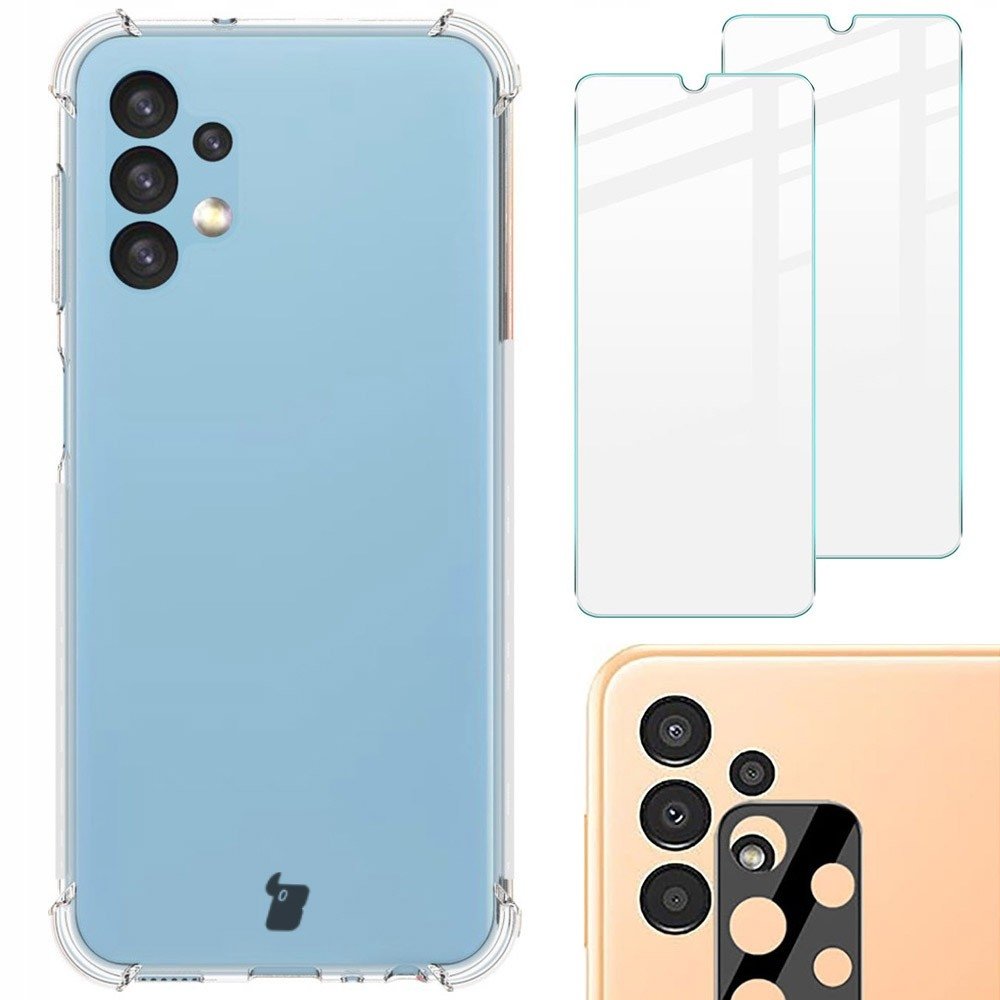 Bizon Etui + 2x szkło + obiektyw Case Clear Galaxy A13 4G przezroczyste