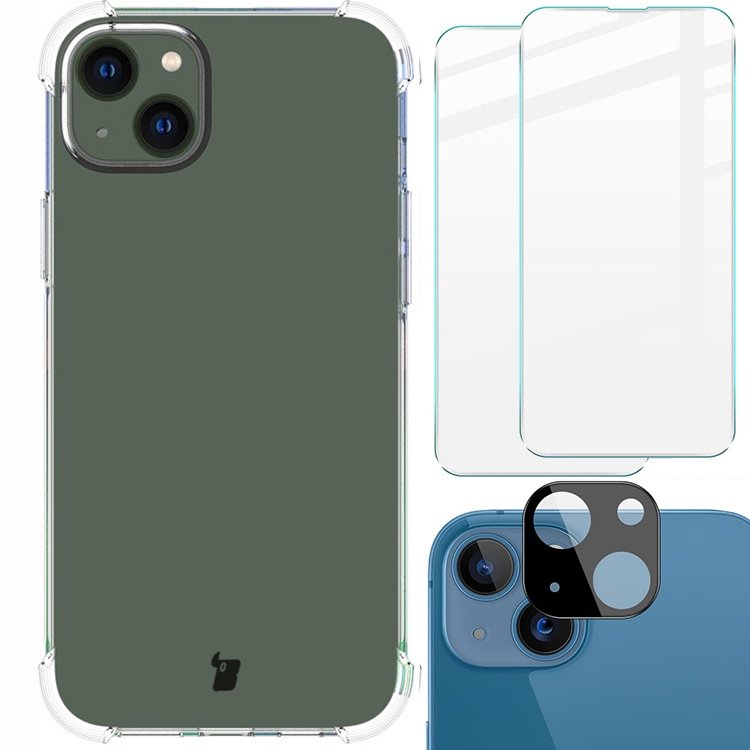 Bizon Etui + 2x szkło + obiektyw Case Clear Pack do iPhone 14 Plus przezroczyste