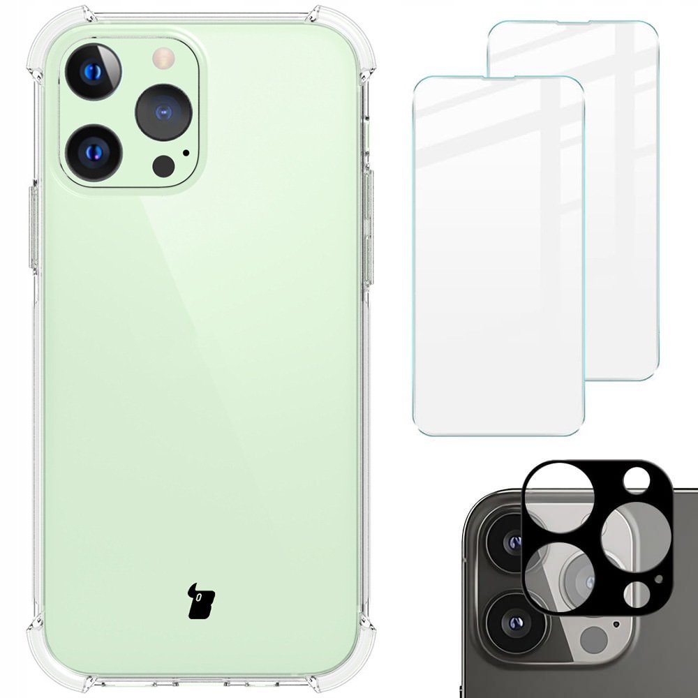 Bizon Etui + 2x szkło + obiektyw Case Clear iPhone 13 Pro przezroczyste BCCIP13PCL