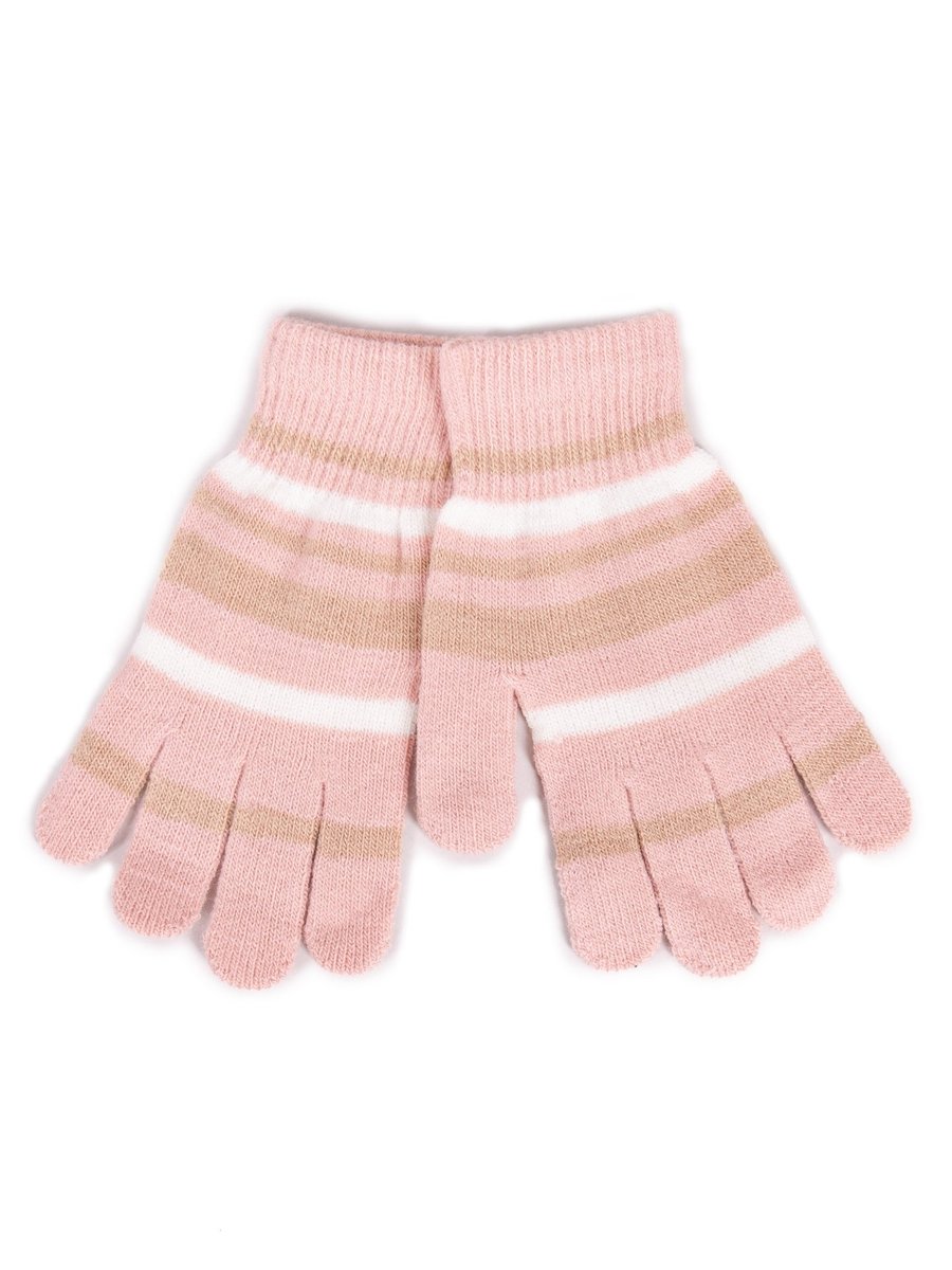 Rękawiczki Dziewczęce Pięciopalczaste Różowe W Paski 12 Cm Yoclub