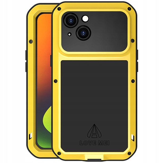 LOVE MEI Etui Pancerne + szkło Powerful do iPhone 14 żółte