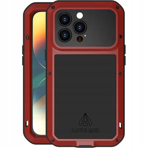 LOVE MEI Etui Pancerne + szkło Powerful do iPhone 14 Pro czerwone