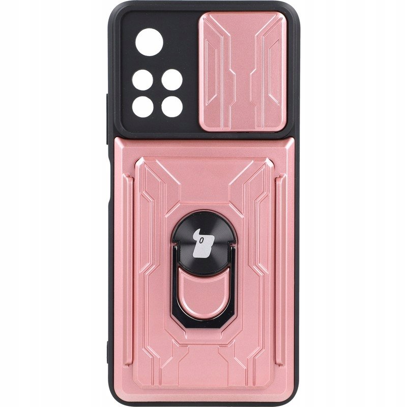 Bizon Etui Case Camshield Card Slot Ring Poco M4 Pro 5G / Redmi Note 11S 5G różowe BCCSCSRPOCOM4PLPN