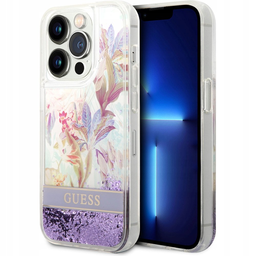 Guess GUHCP14LLFLSU iPhone 14 Pro 6,1` fioletowy/purple hardcase Flower Liquid Glitter