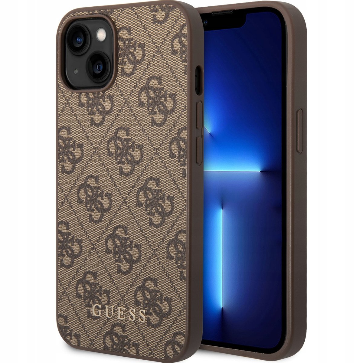 Etui Guess 4G Metal Gold Logo do Apple iPhone 14 Plus Brązowy