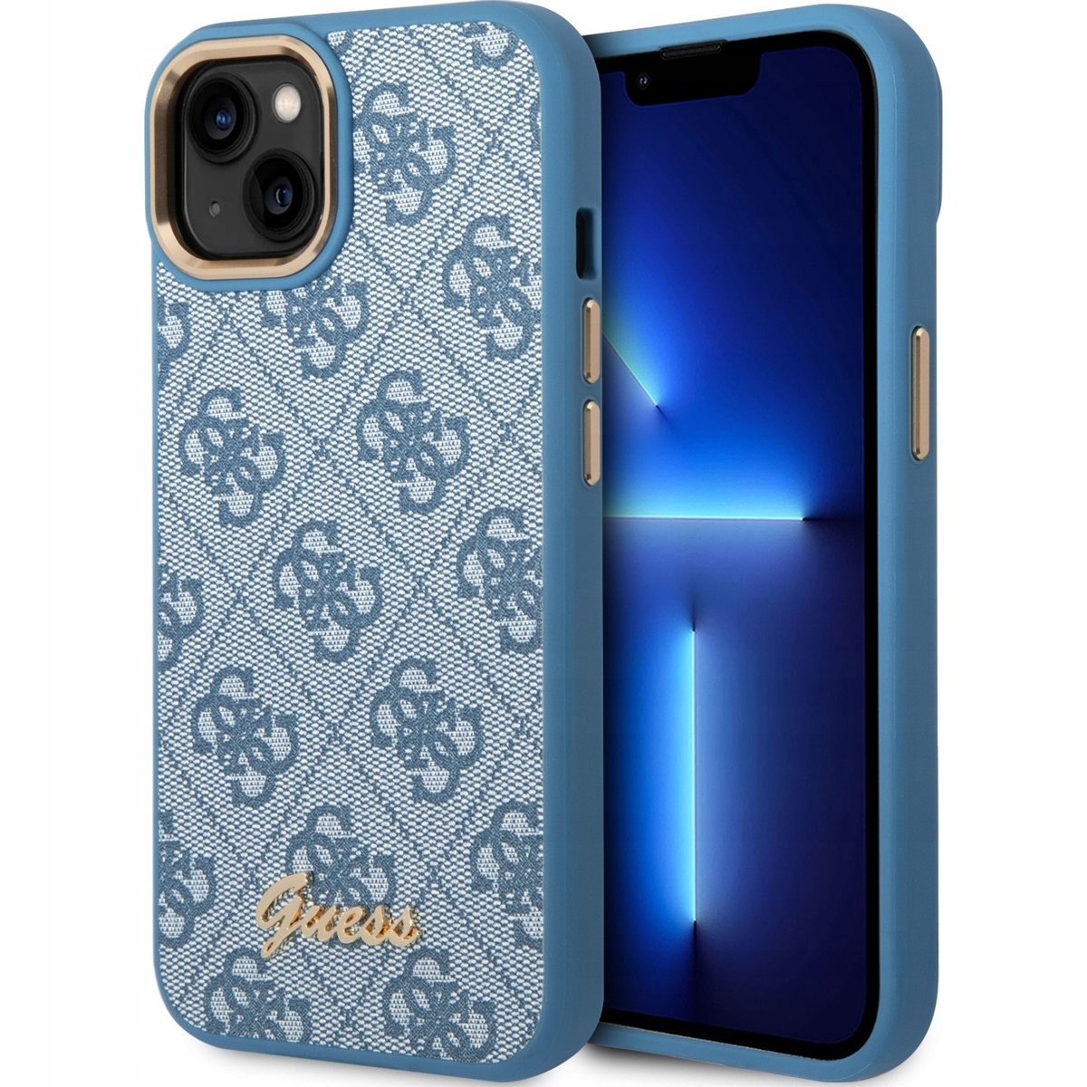 Guess GUHCP14MHG4SHB iPhone 14 Plus 6,7` niebieski/blue hard case 4G Vintage Gold Logo