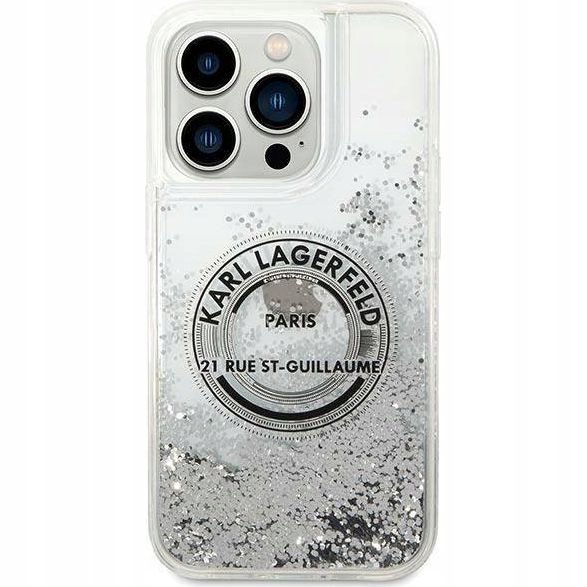 Karl Lagerfeld Etui Liquid Glitter RSG do iPhone 14 Pro Max srebrne