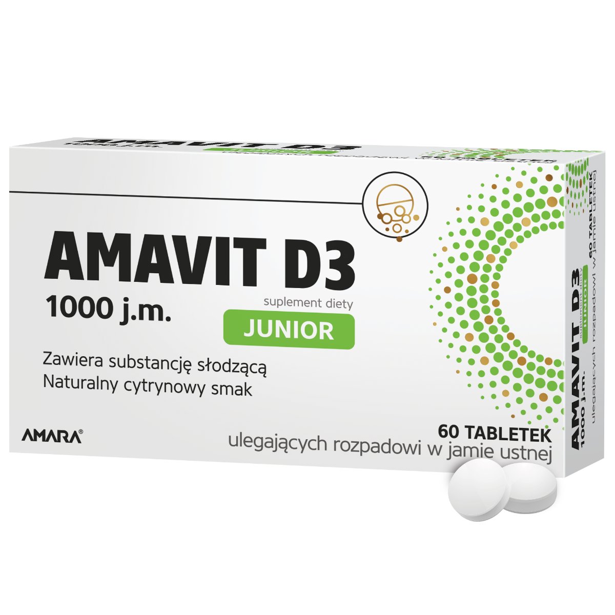 AMAVIT D3 Junior 1000 j.m., 60 tabletek ulegających rozpadowi w jamie ustnej