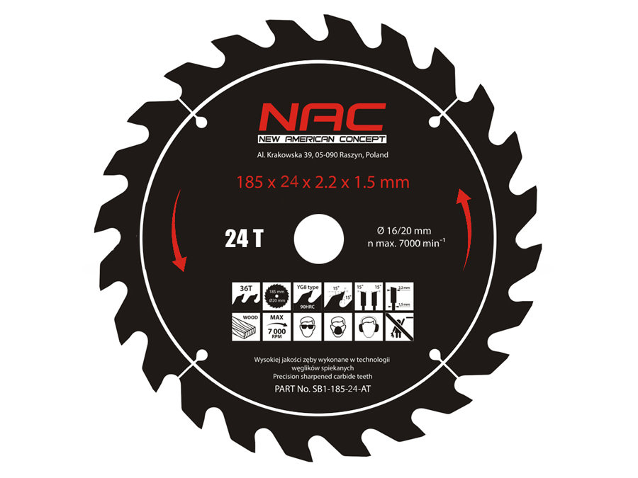 Tarcza Widiowa Nac 185X20X24T 24 Zęby Tnące Do Pilarki Tarczowej