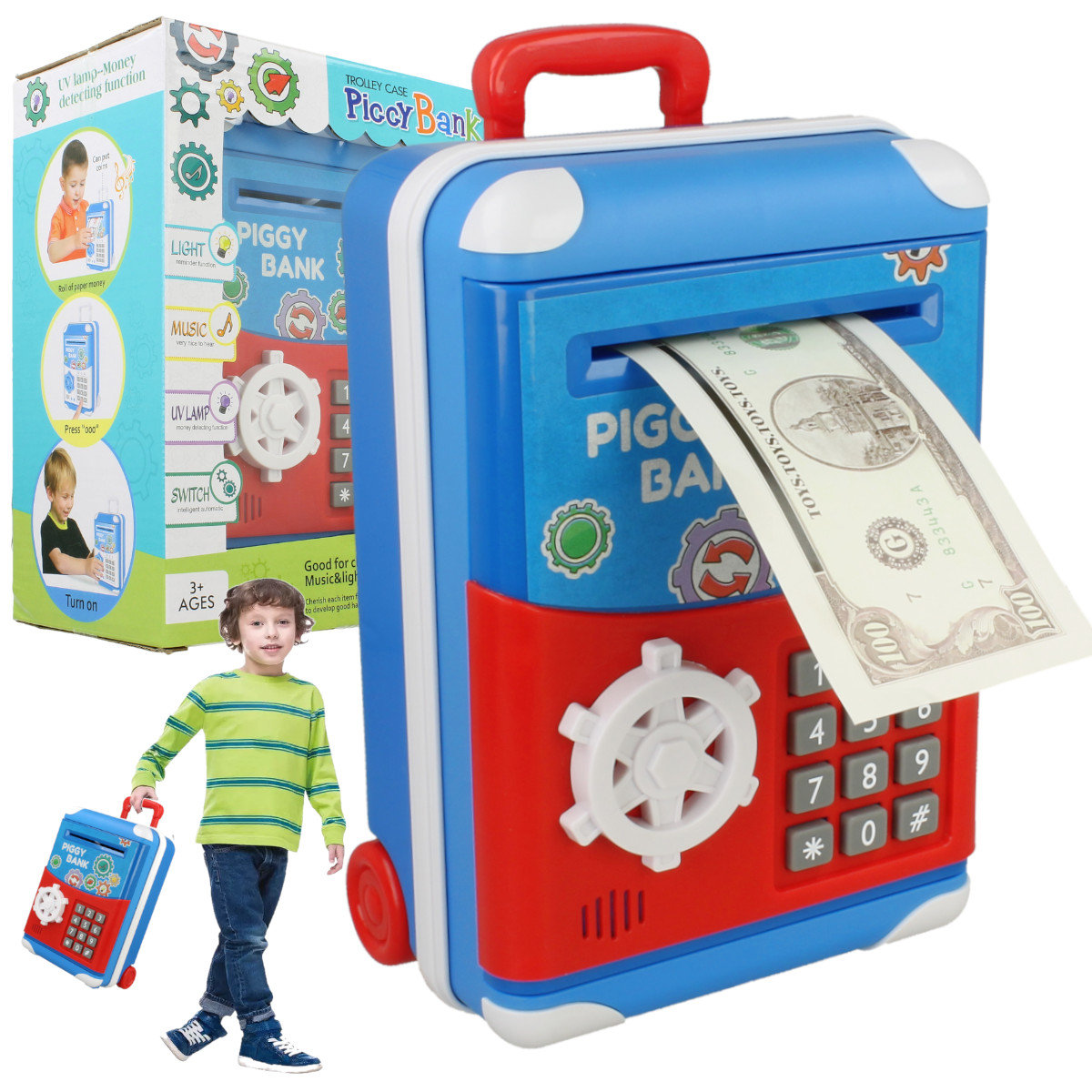 Nerki - Sejf skarbonka bankomat na monety banknoty na pin niebieski u869n - grafika 1