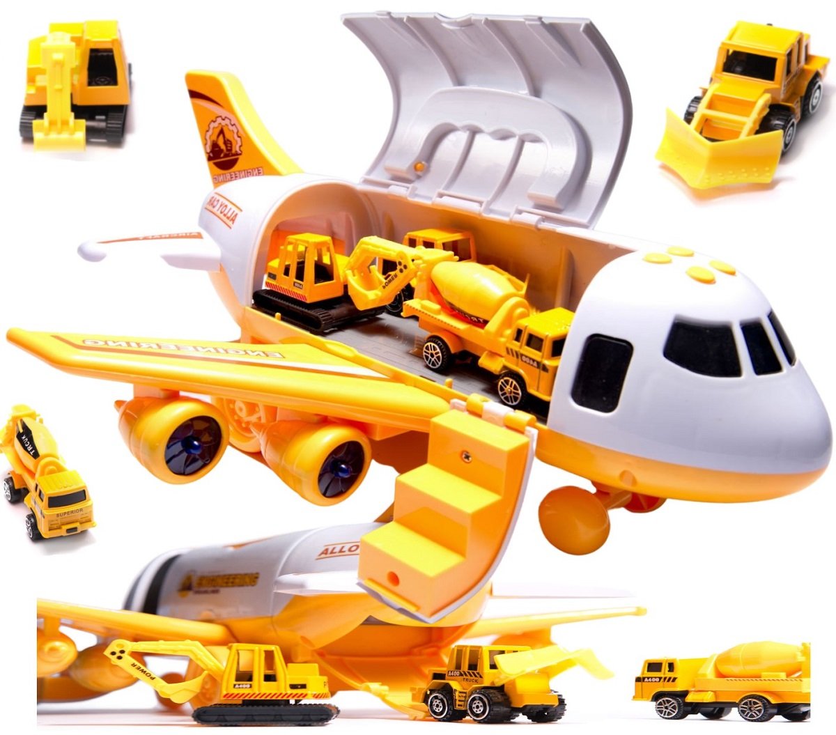 Samolot Garaż Parking 2W1 Koparka Dźwig Pojazdy Maszyny Budowlane