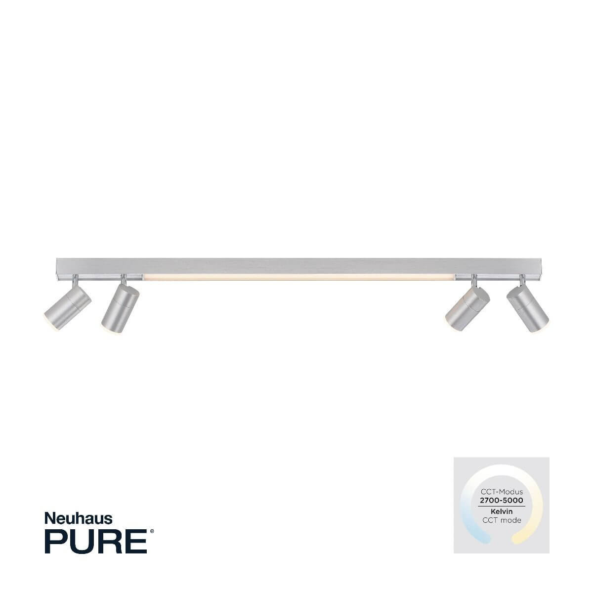 PURE Lines lampa sufitowa LED, 4-pkt., aluminium