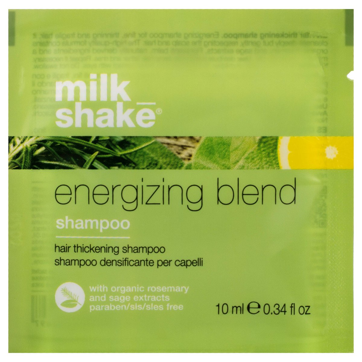Milk Shake, Energizing Blend, Szampon do włosów słabych, delikatnych, łamliwych i wypadających z pantenolem, szałwią, 10 ml
