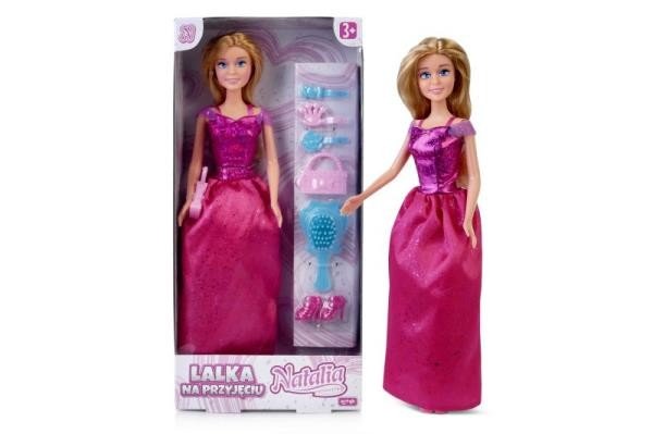 Lalka Natalia 29cm Księżniczka fioletowa 122033 lalka w sukni balowej, 3x spinka, 2x torebka, szczotka, buty Artyk