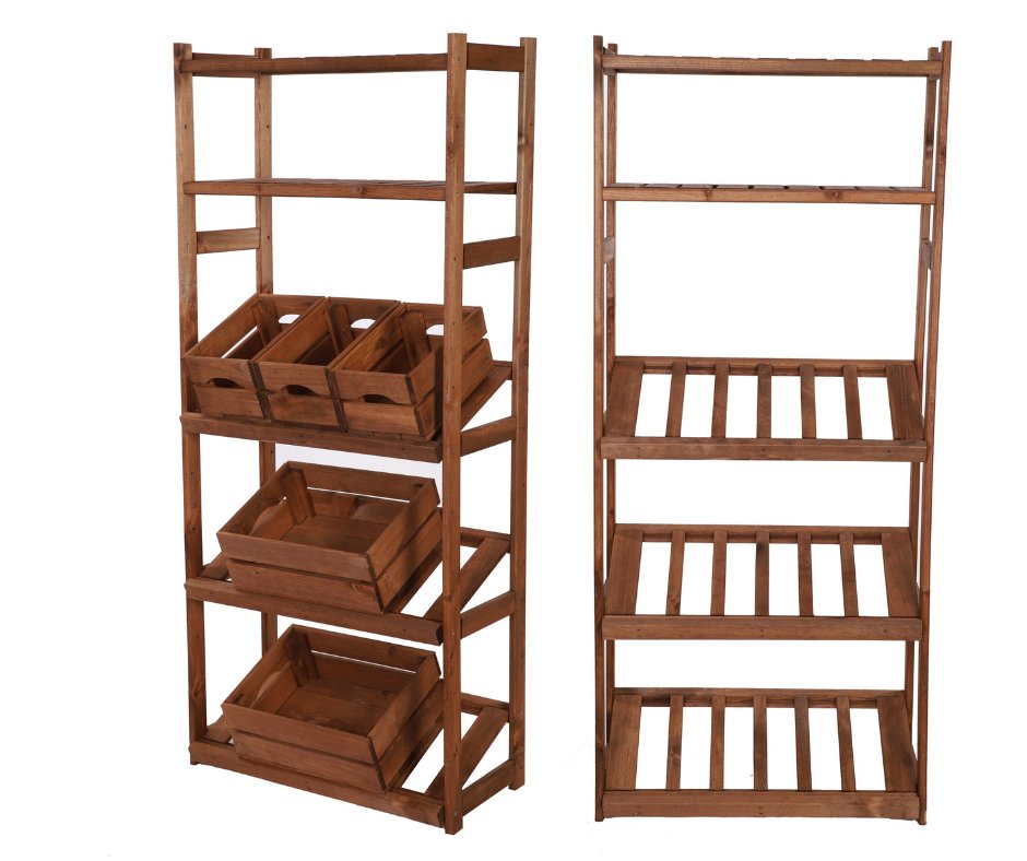 Regał Drewniany Do Spiżarni Lsr P2W0S3 Brązowy, Półki Proste 2 Szt, Półki Na Skrzynki 3 Szt Drewno Sosnowe / Wamar-Sosenka