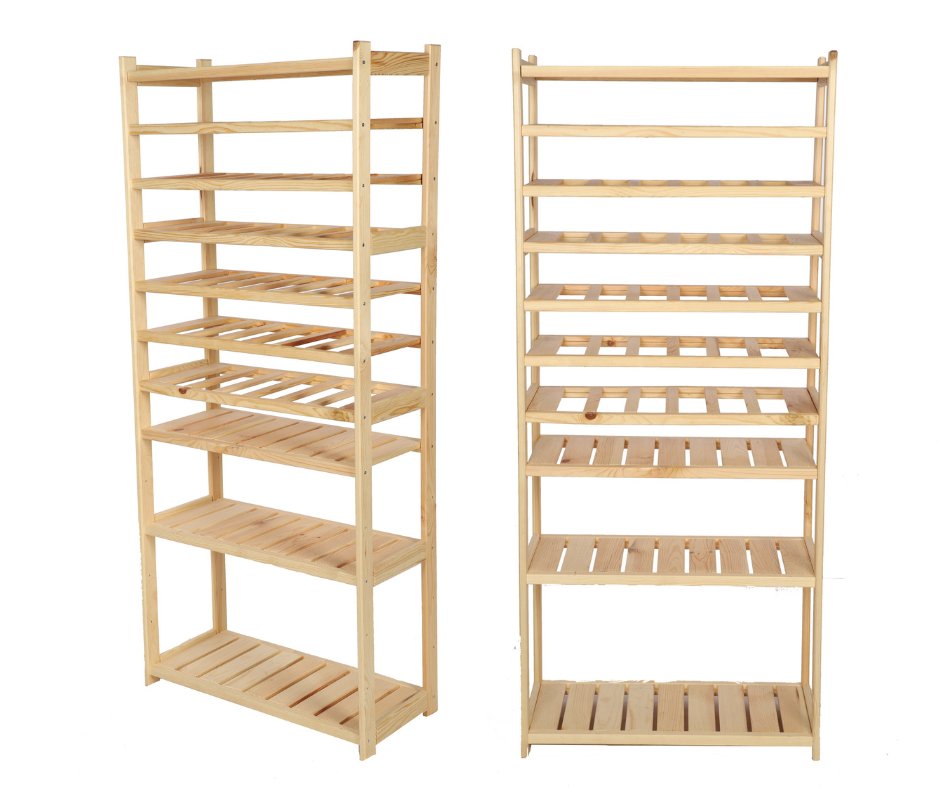 Regał Drewniany Do Spiżarni Lsr P4W6S0 Naturalny, Półki Proste 4 Szt, Półki Na Wino 6 Szt, Drewno Sosnowe / Wamar-Sosenka