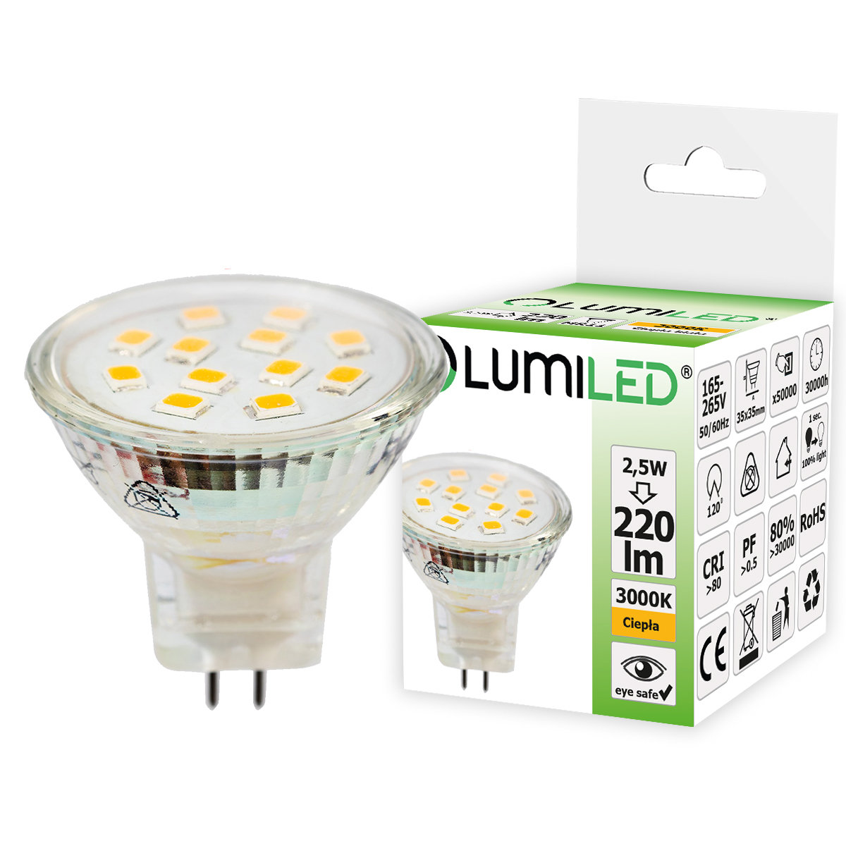 Lumiled Żarówka LED MR11 2,5W 230V 220LM biała ciepła LUMILED