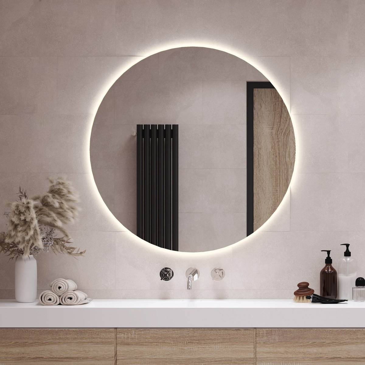 Lustro Led Podświetlane Do Salonu Sypialni Okrągłe 50Cm Ciepłe Światło