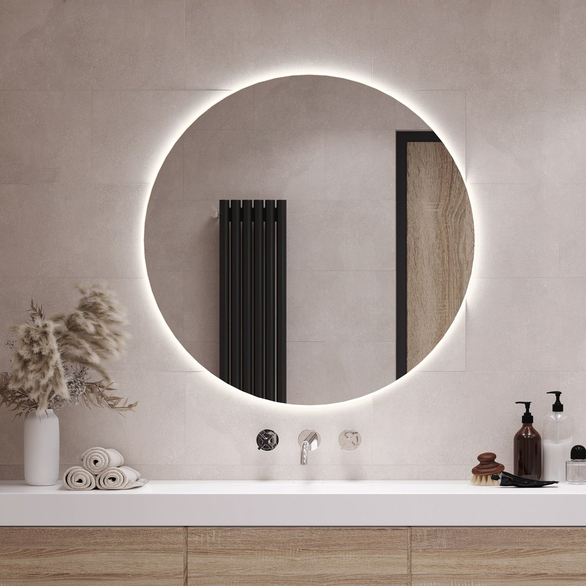 Lustro Ledowe Okrągłe Led Do Makijażu Wizażu 70Cm Neutralne Światło
