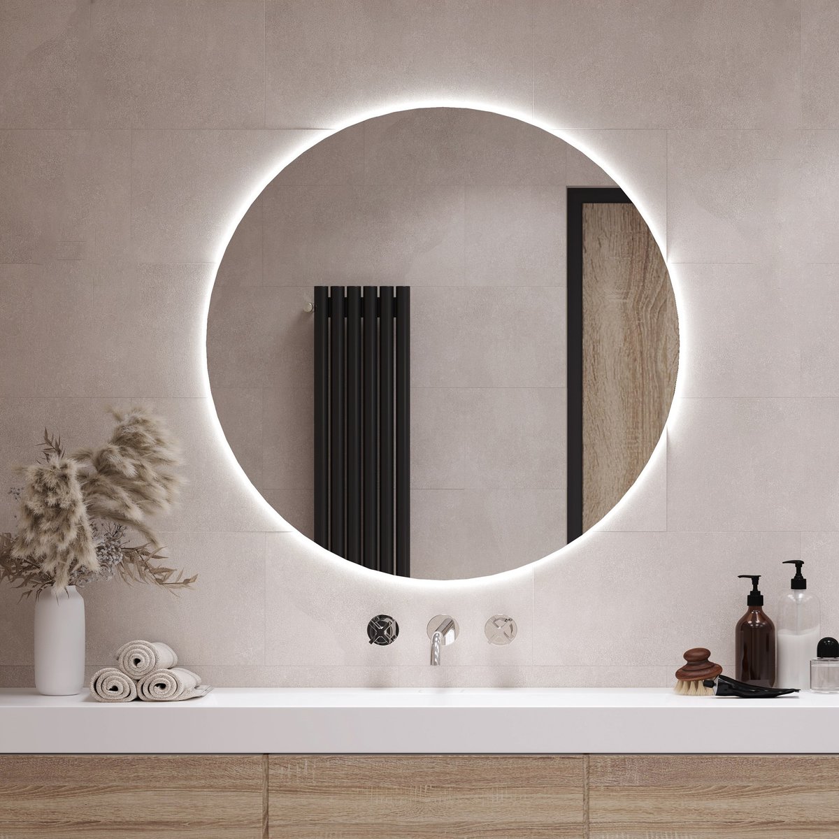 Łazienkowe Lustro Led Ledowe Glamour Podświetlane Okrągłe 80Cm Zimne Światło