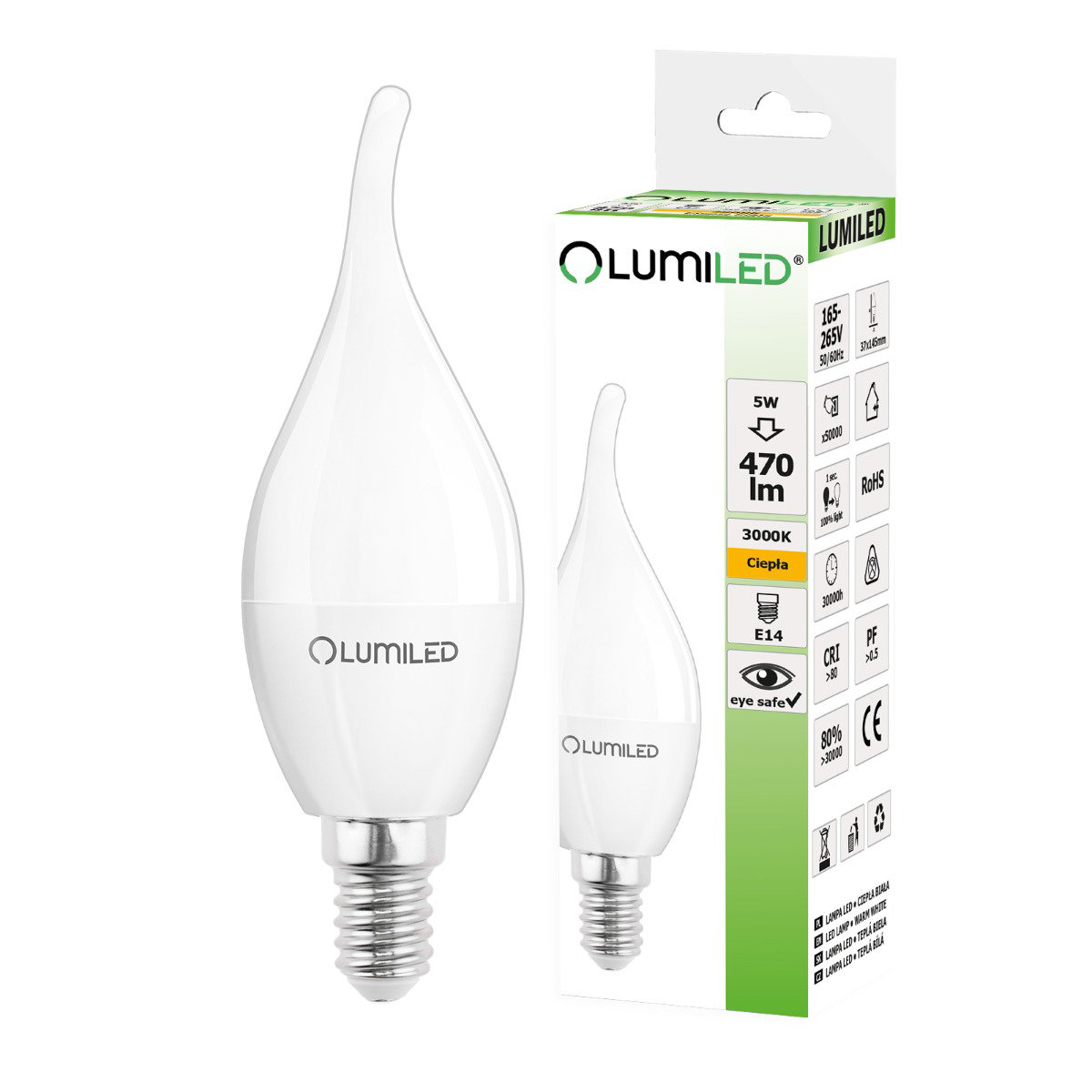 Lumiled Żarówka LED E14 5W 470LM biała ciepła płomyk LUMILED
